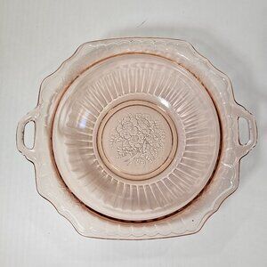 Anchor Hocking 1930s Pink Depression Glass Mayfair Open Rose Serving Bowl